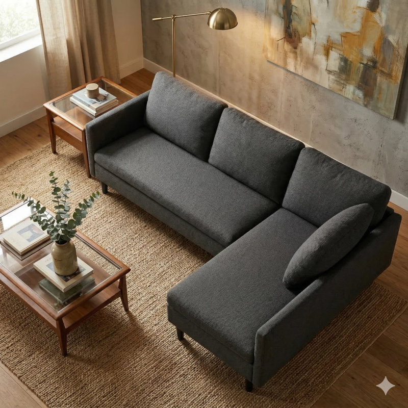 Canapé modulaire rembourré moderne | Canapé en L avec canapé-lit et causeuse convertible | Meuble multifonctionnel pour salon, bureau, coin-détente, gris foncé