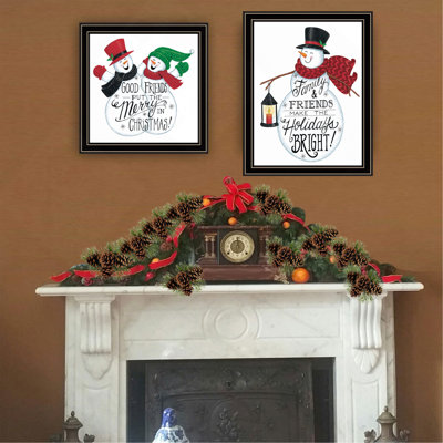 2- Piece Vignette Good Friends Snowman Framed Wall Art For Living Room, Bedroom Wall Art Print For Home Decor