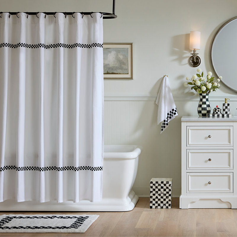 Signature Collection Black Check Shower Curtain, Black Checkered