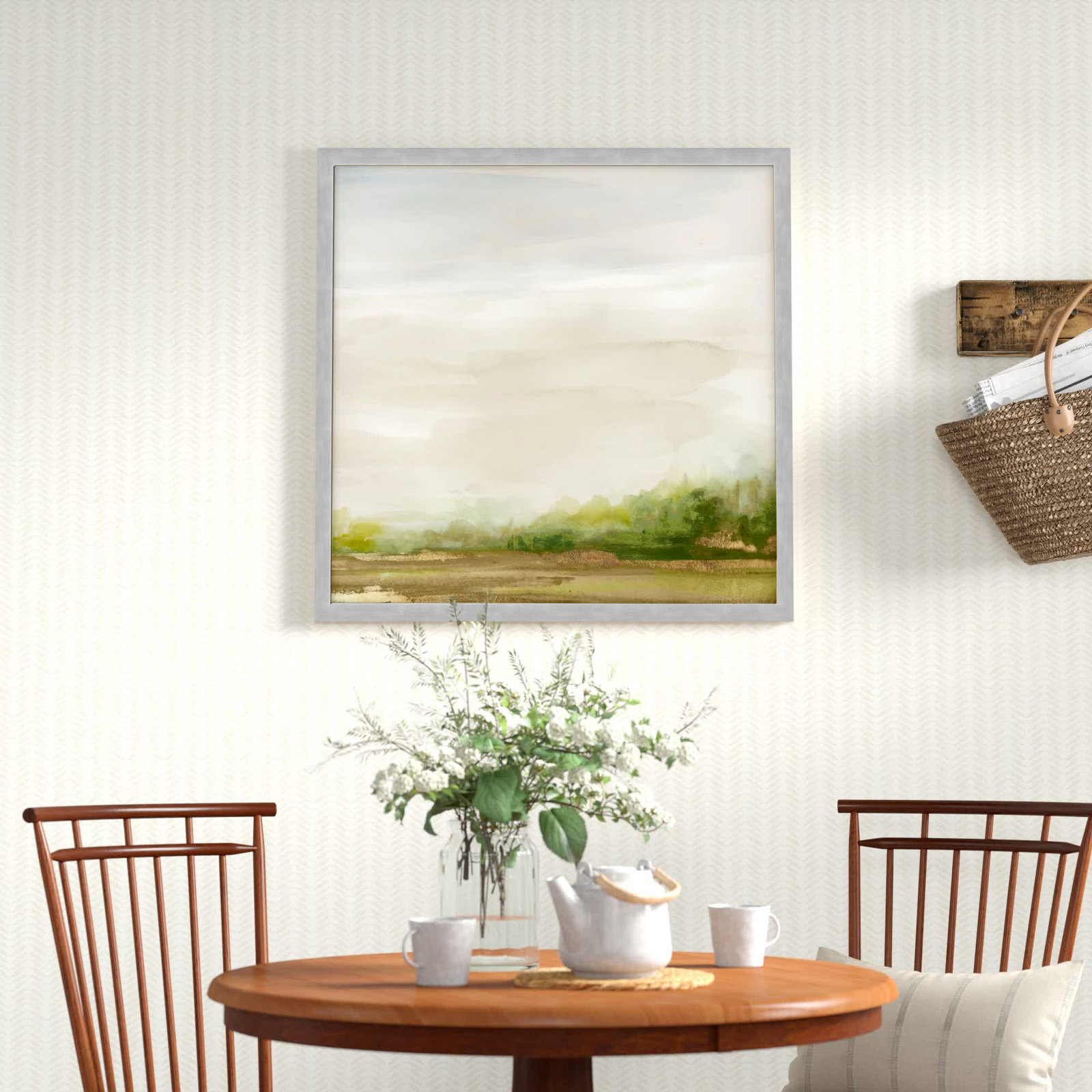 Icarus "Evening Stroll" Painting, 33" H x 33" W x 1.12" D, Matte Silver Framed