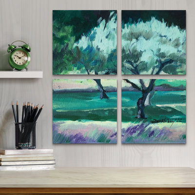 Ensemble de 4 panneaux muraux - Dora Krincy «TREE», art mural sur toile pour le salon, la chambre à coucher ou le bureau 