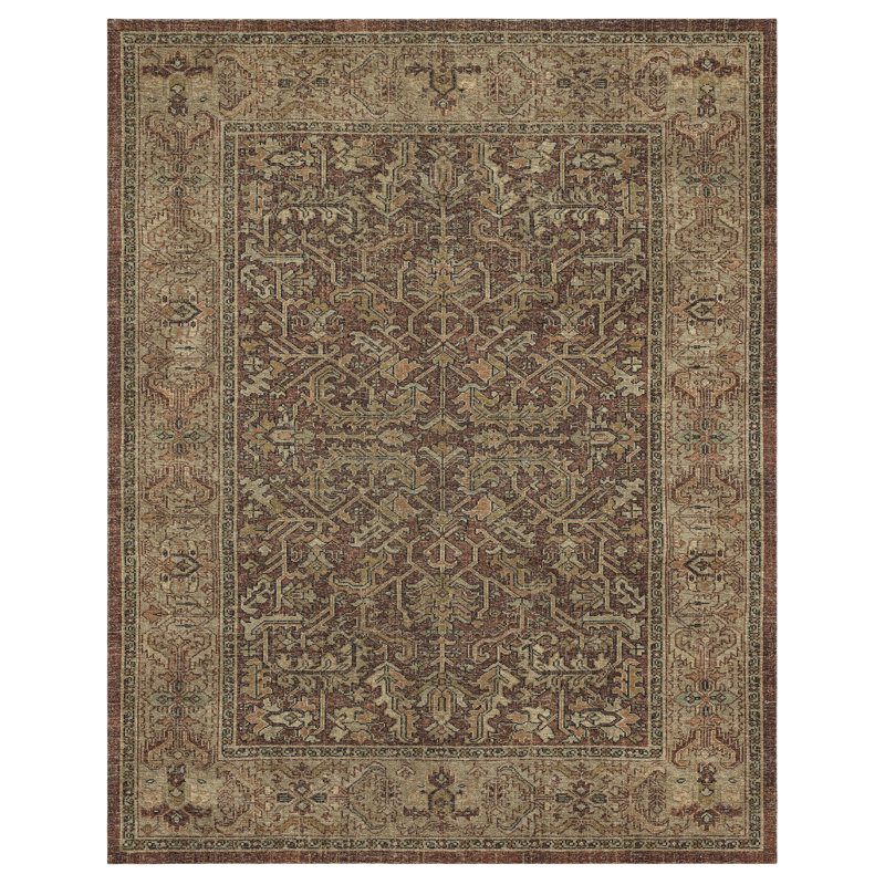 Tapis oriental brun en polyester tissé à la machine Athi, Rectangle de 5 pi x 8 pi