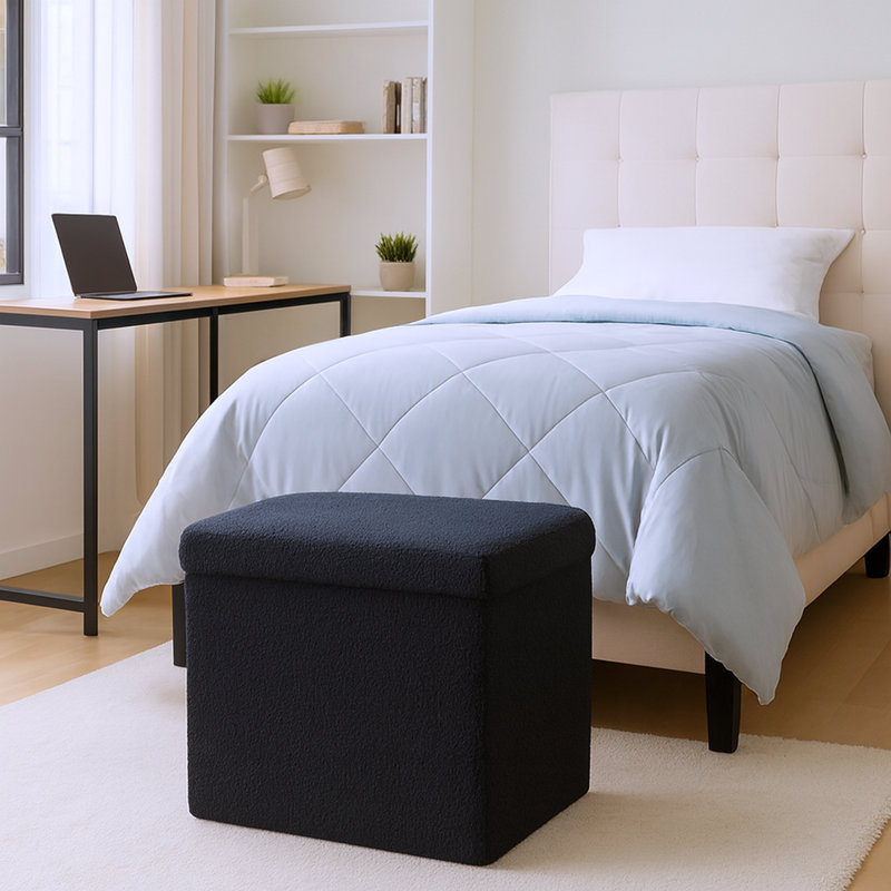 15" Black Boucle Cube Storage Ottoman