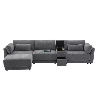 [VIDEO]124'' L-Shaped Sectional Sofa With Multi-Functional Storage Console