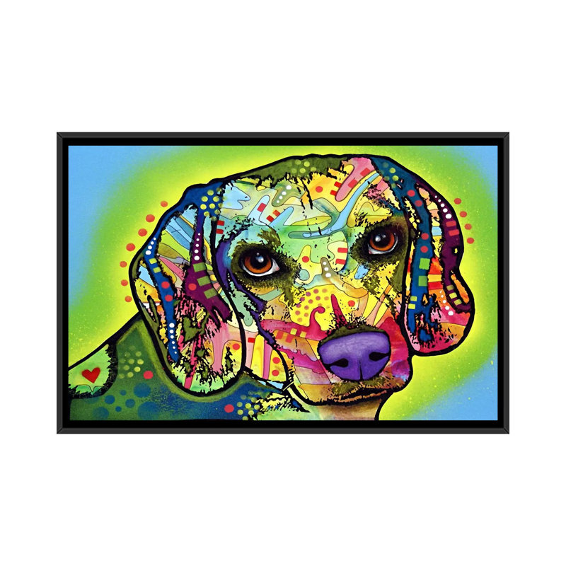 Beagle - reproduction d'art sur toile, H 18 po x l 26 po x P 1,5 po, Cadre noir