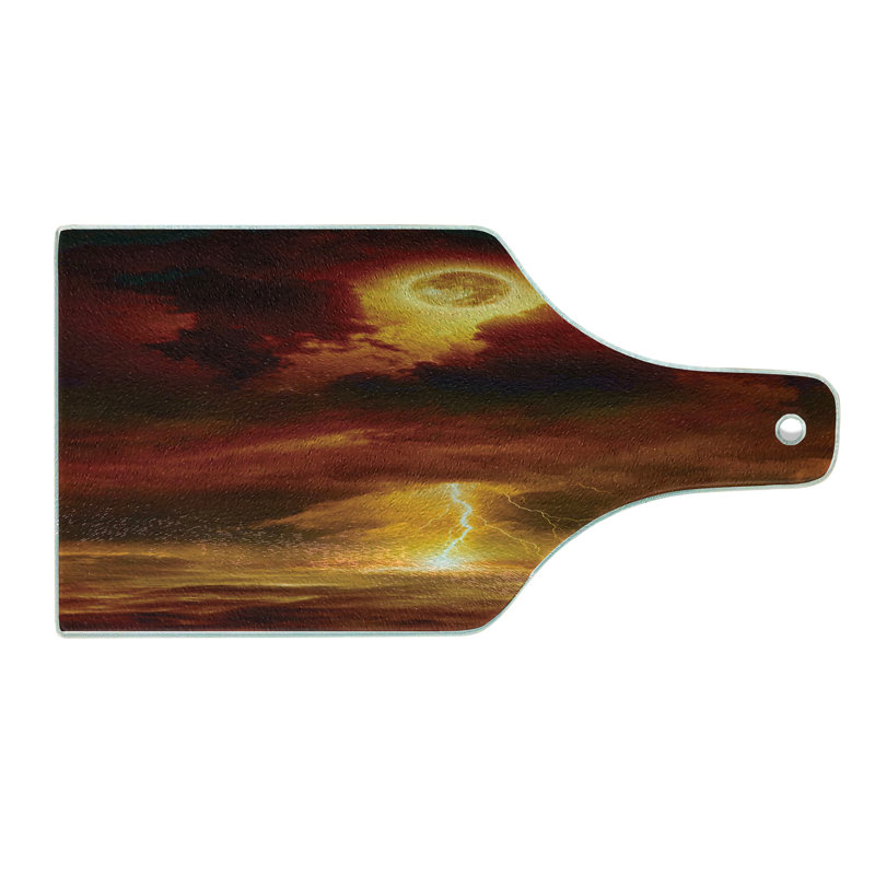 Ambesonne Nature Tempered Glass Cutting Board Storm Full Moon Beams Orange Yellow