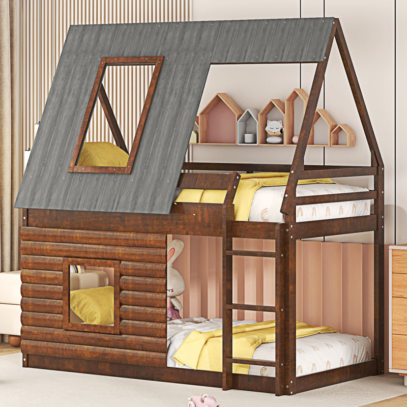 Lit superposé avec toit Wood House, Brun