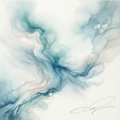 Serenity Flow - Soft Blue Abstract Watercolor Wrapped Canvas Wall Art