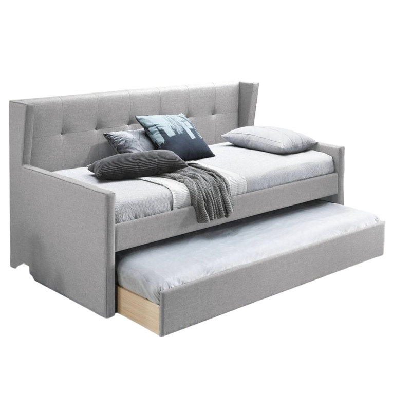 Button Gray Contemporary Burlap Day Bed For Bedroom, 82" Deep, 43" Wide, High, Quick Setup X 43", One Unit, Assembly