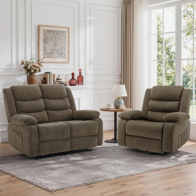 2 Piece Reclining Living Room Set, Manual Recliner Sofa Set,Included Recliner Chair with Massage and Heat and Loveseat Daul Recliner for living room