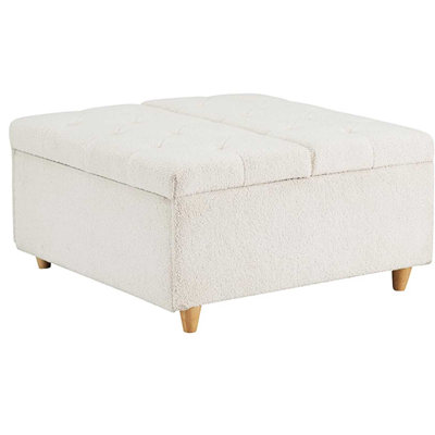 Sherpa Storage Ottoman Coffee Table With Lift Top, Sherpa Fabric Tufted Upholstered Ottoman With Storage, Large Square Storage Ottoman Bench For Bedroom Living Room(Sherpa, White)