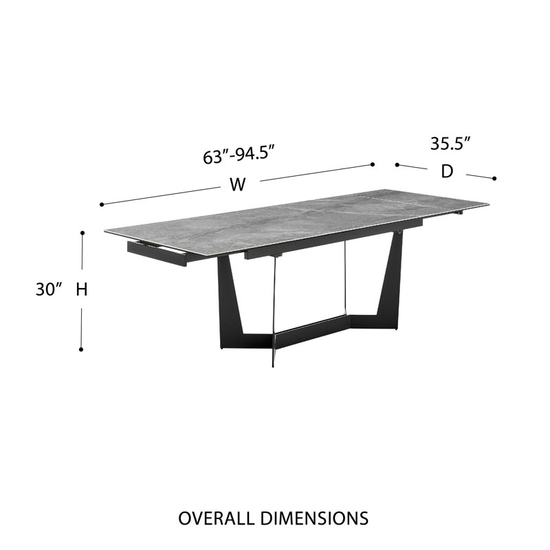 Mateo Matte Black Extendable Marble Ceramic Dining Table