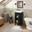 Ensemble de meuble-lavabo simple de 16 po avec lavabo en céramique, ensemble de meuble-lavabo autoportant avec porte à fermeture douce, tablette réglable, style français, pieds pleins, noir-1066872539