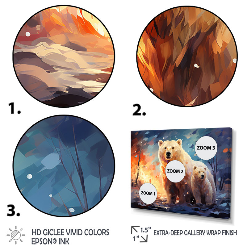 Famille d'ours polaire Starlit en hiver IV - Ours 2, art mural, Cadre de coin blanc fermé, H 34 po x l 44 po x P 1,5 po
