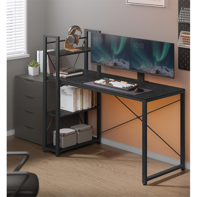 Ainis Metal Base Computer Desk, Ebony Black