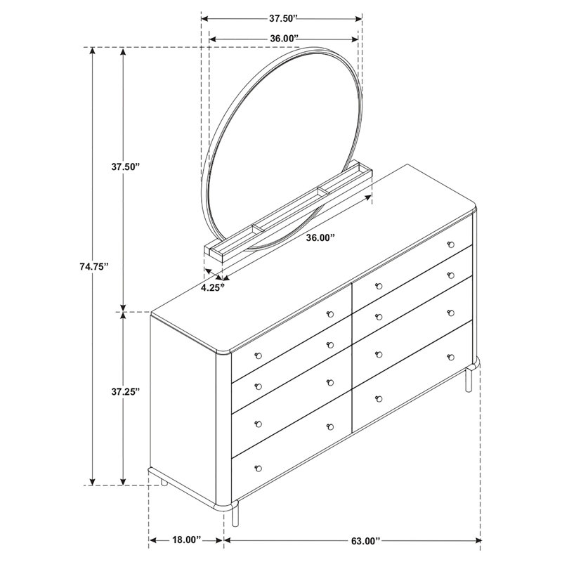 Commode et miroir Clarion, Brun