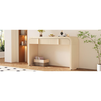 Console avec détails élégants, 2 tiroirs, attrait lustré crème abricot et tiroirs