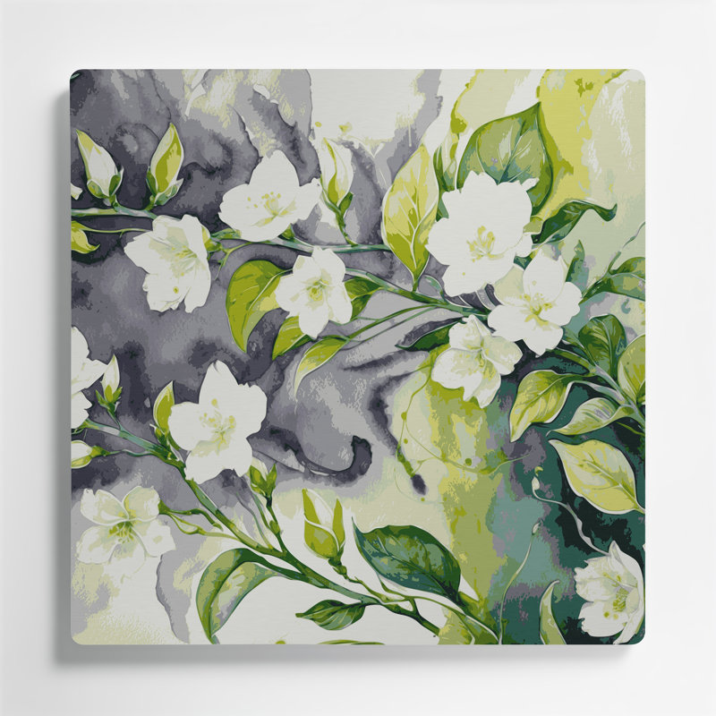 Art mural en métal Botanical Jasmine, H 144 po x l 144 po x P 0,05 po