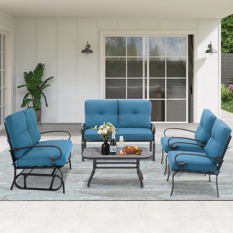 Ardane 6 - Person Patio Conversation Set with Cushions, Peacock Blue