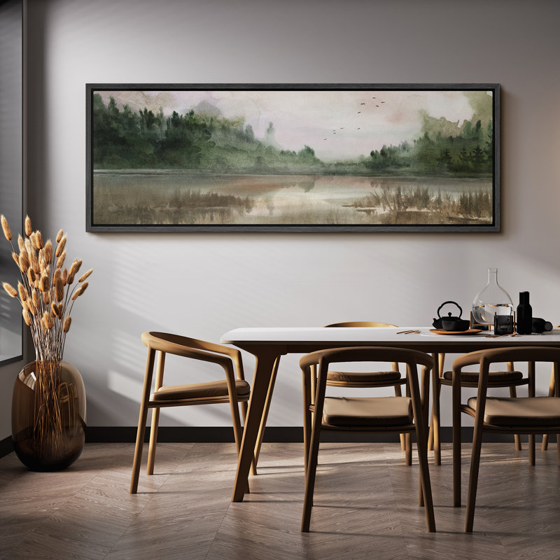 Paysage rustique, campagne tranquille, lac tranquille, H 20 po x l 60 po, Noir, noir, noir, noir