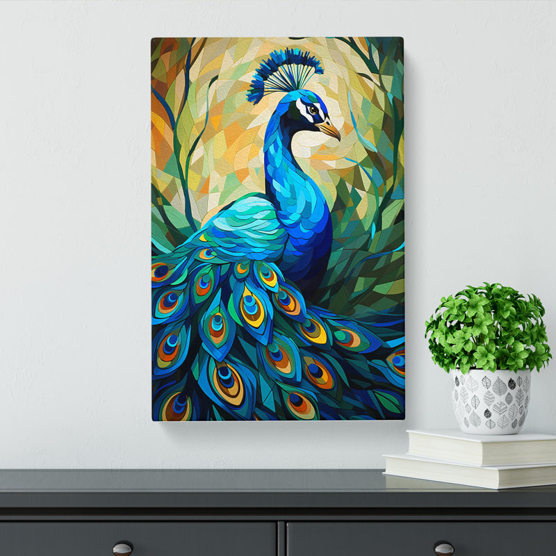 Peacock Cubism No.2 - Wrapped Canvas, 76cm H x 50cm W x 3cm D
