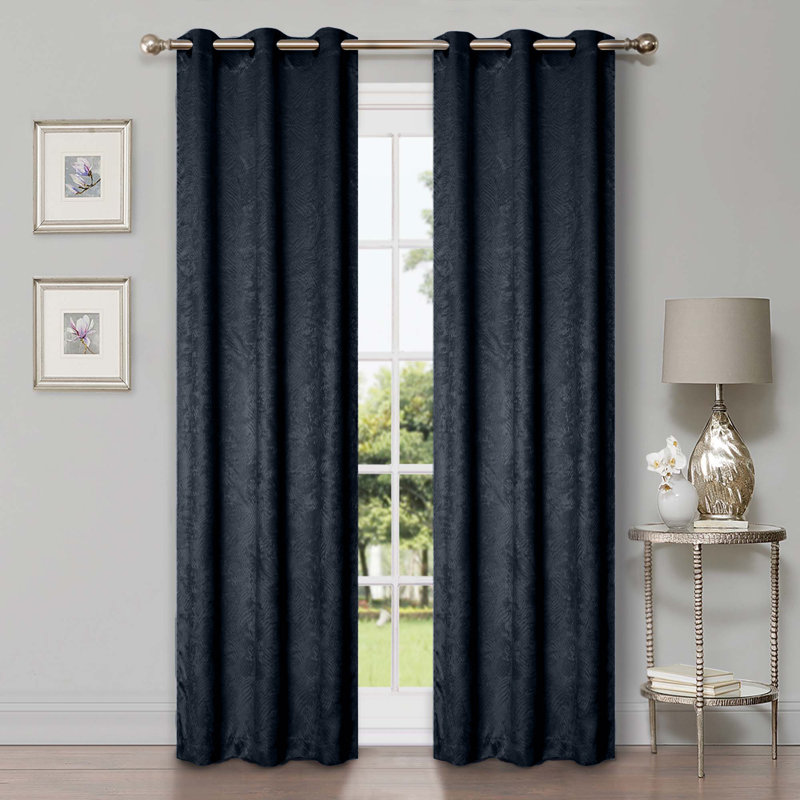 Vedder Geometric Room Darkening Thermal Curtain Panels, 52" W x 84" L, Navy Blue