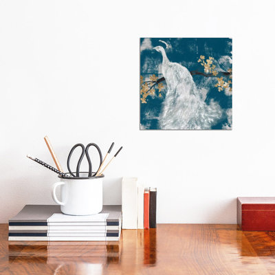 White Peacock On Indigo II by Jennifer Goldberger - Wrapped Canvas Painting