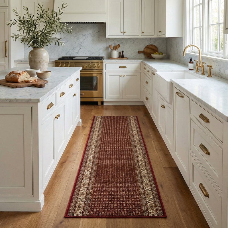 Rug Branch Faris 2' x 15' (2'3" x 15') Red/Beige Persian Medallion Indoor Runner Rug, Traditional, Low Pile, Stain-Resistant Hallway Carpet - Entryway, Mudroom, Bedroom, and Kitchen