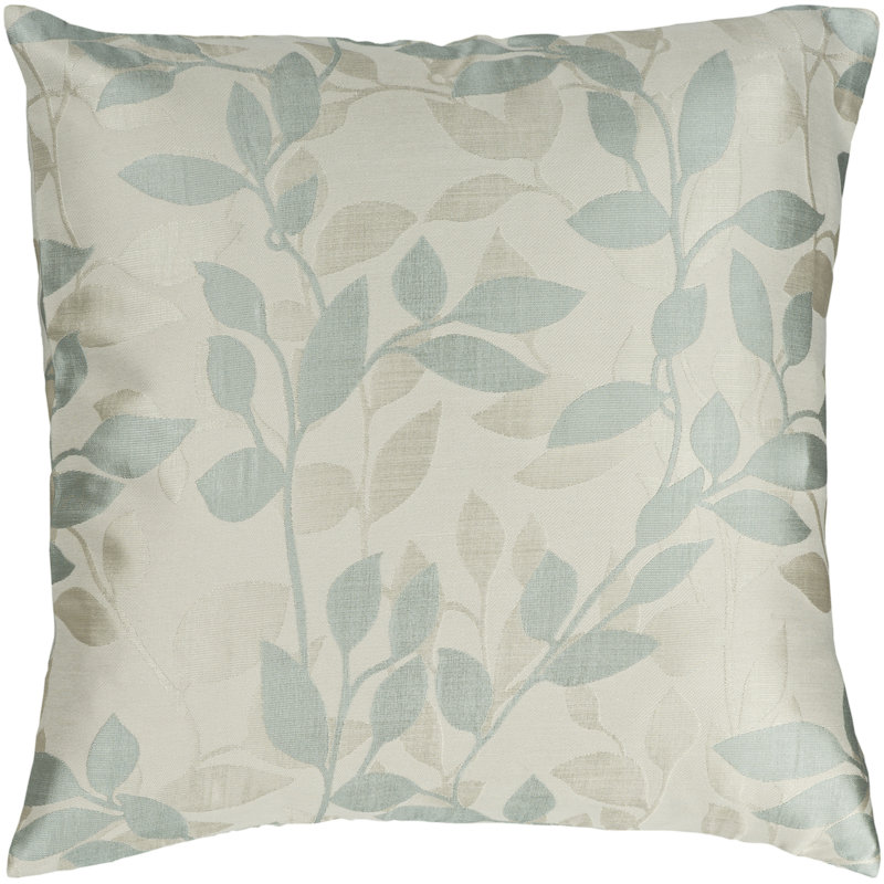 18" Aqua and Dark Green Embroidered Polyester Pillow