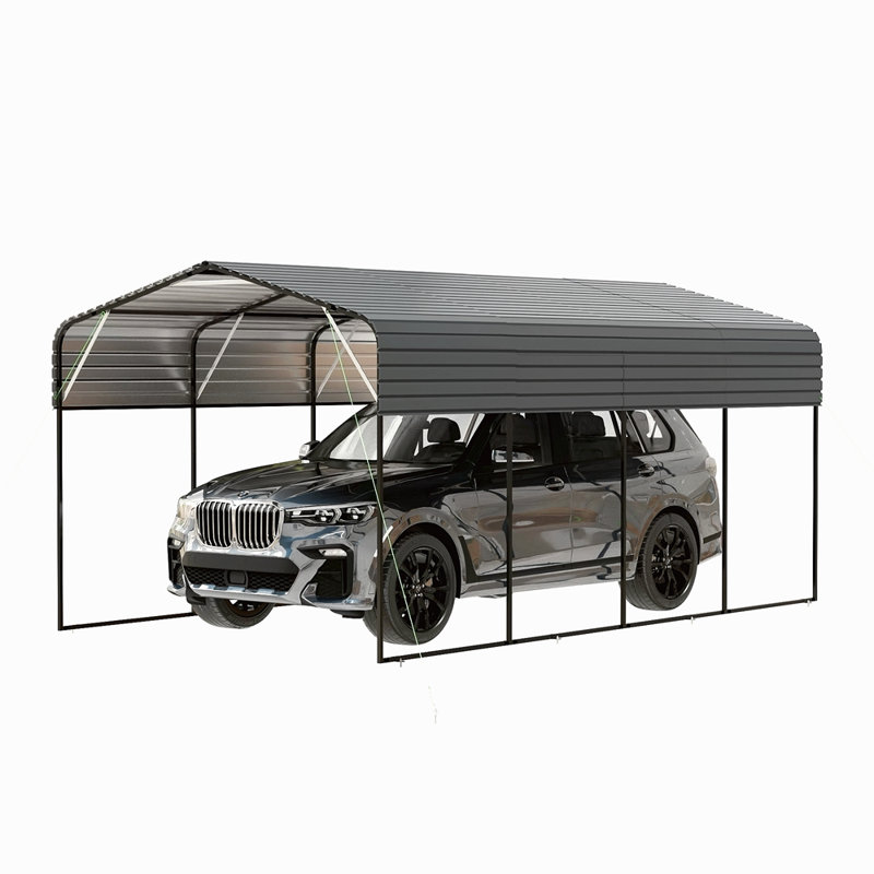 Abri de voiture en métal 11 x 19 pi robuste avec cadre en acier galvanisé noir