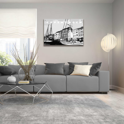'Copenhagen Poster Black And White' by Linda Woods, Acrylic Glass Wal Art