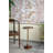 D12X24" Slender Brass Side Table With Textured Gold Top And Wooden Pedestal Base