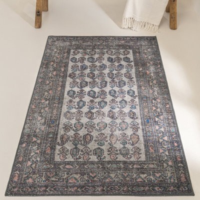 Tapis 3 pi x 5 pi Longnecker - ivoire, corail et bleu cyprès tissé à plat, à poils courts - Tapis facile à nettoyer - parfait pour l'entrée, le couloir, la cuisine, la chambre à coucher - Animaux de compagnie et enfants