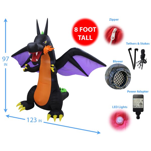 The Holiday Aisle® Halloween Fire Dragon Inflatable with Wings ...