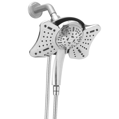 Double pomme de douche murale à 9 jets et robinet de douche à main à main 1,8 gallons par minute en chrome poli