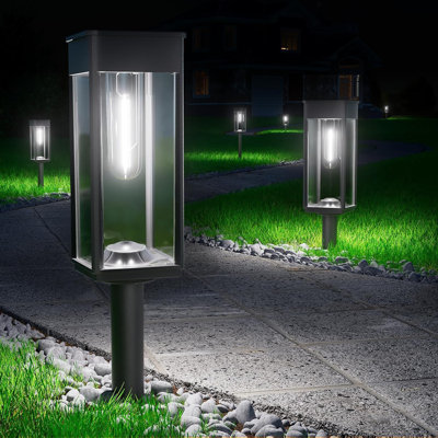 Éclairage solaire de sentier extérieur, lumières solaires lumineuses, lumières de jardin à marche / arrêt automatiques et imperméables, éclairage de paysage à énergie solaire pour allée de jardin (blanc froid, paquet de 12)