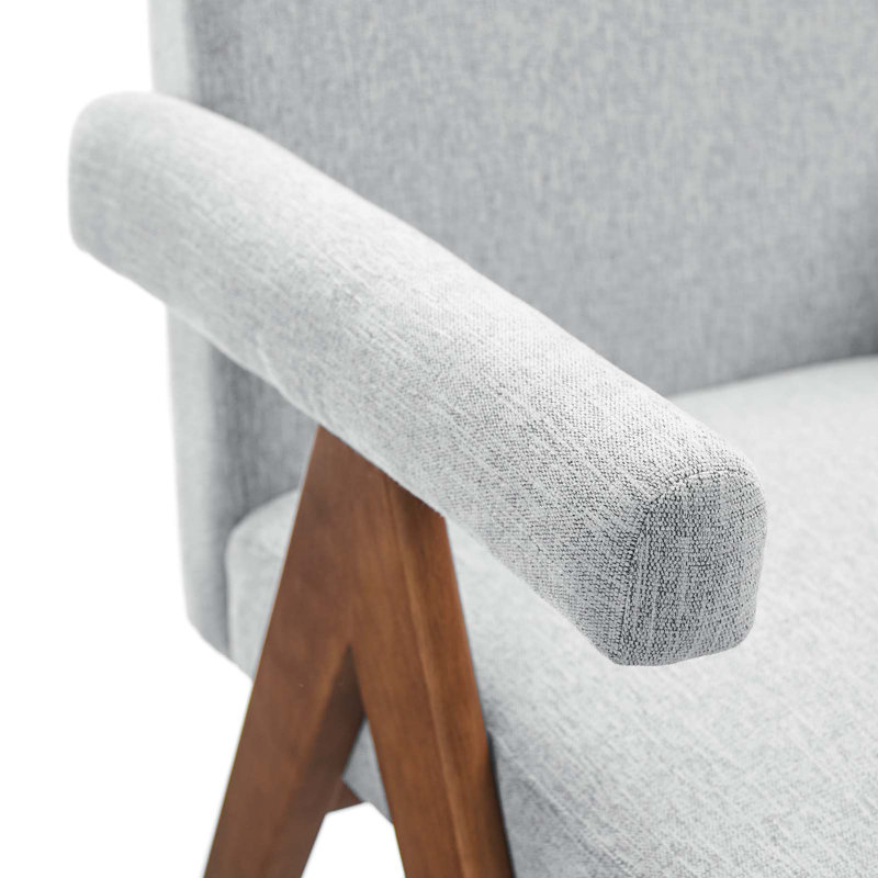 Modway Lyra Fabric Arm Chair Dining Chair, Light Gray Fabric