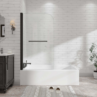31"-32" W X 55" H Matte Black Flexible 180° Pivot Shower Door Reversible Installation Frameless Bathtub Screen,1/4"(6MM) Tempered Glass With Nano Easy Cleaning And Stick Explosion-Proof Membrance