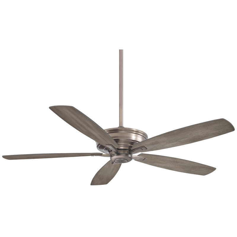 60" Kafe 5 - Blade Standard Ceiling Fan with Remote Control, Brushed Nickel with Seashore Gray Blades