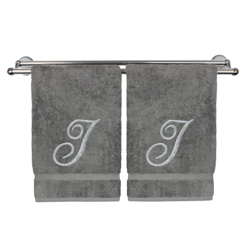 Ensemble de serviettes 2 pièces 100% coton Monogrammed, I, Gris/argent