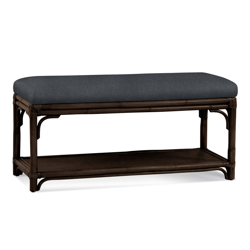 Banc de rangement en osier Summer Retreat, Café, Tissu performance bleu clair 0851-55