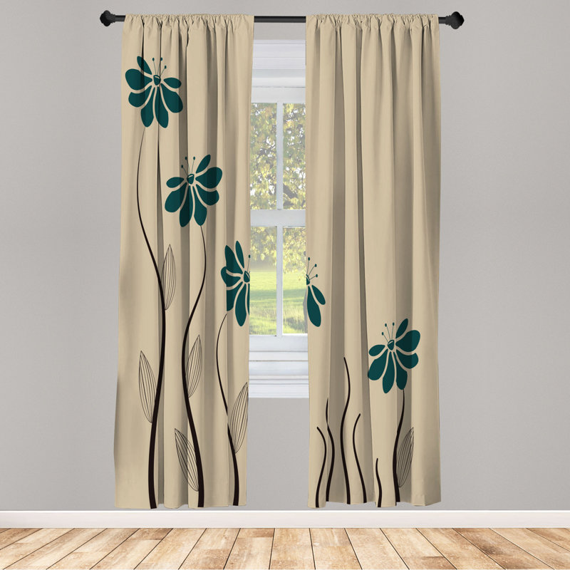 Microfiber Floral Semi-Sheer Rod Pocket Curtain Panels, 28" W x 95" L, Dark Green/Brown