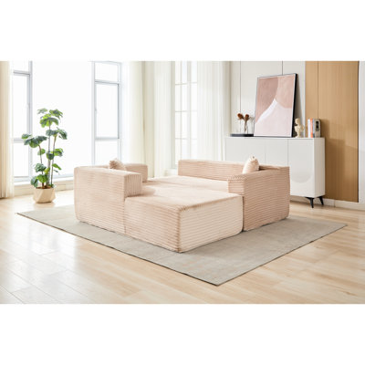Velours côtelé modulaire minimaliste beige en forme de L sans os, méridienne confortable, siège profond pour méridienne beige, siège, places de couchage