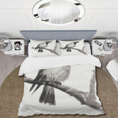 Crying Crow On A Branch - Ensemble de housse de couette traditionnel - Microfibre de polyester