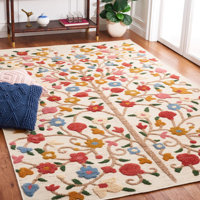Tapis rose / ivoire en laine / coton noué à la main Sehnaz