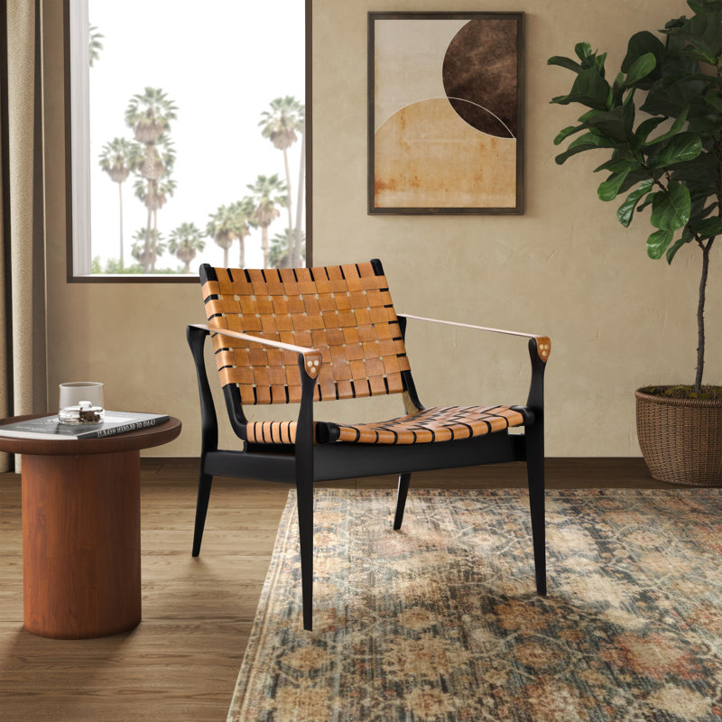 Kenan Upholstered Armchair, Brown Genuine Leather, Black