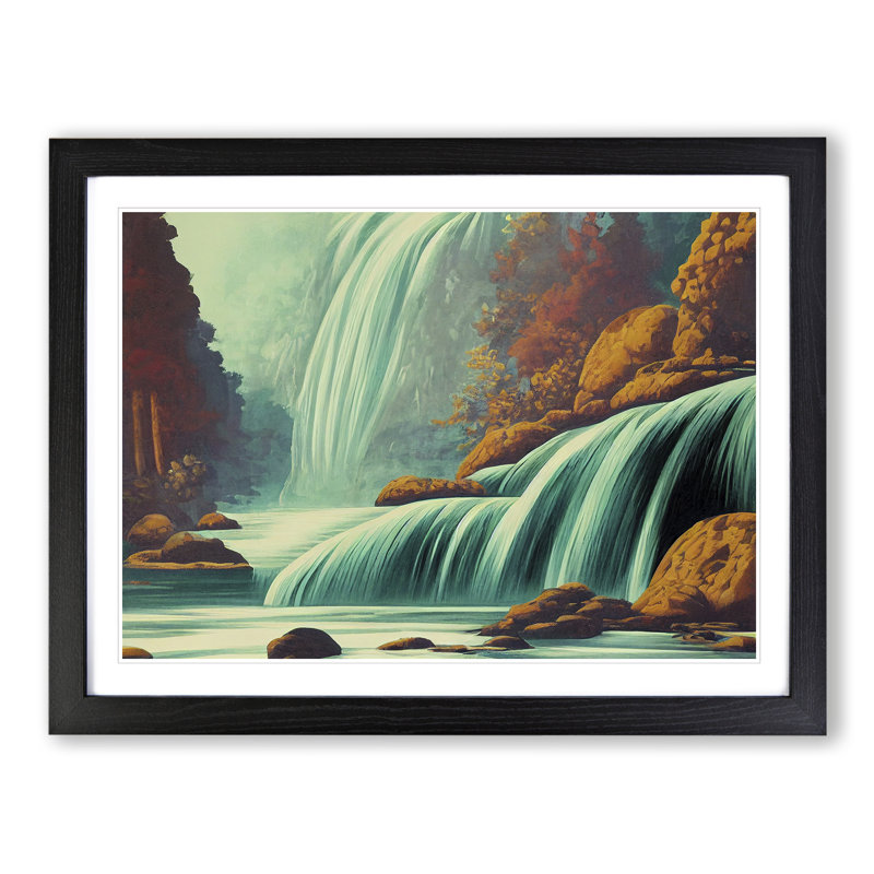 Animated Waterfall - Single Picture Frame Print, Black Framed, 46cm H x 64cm W x 2cm D