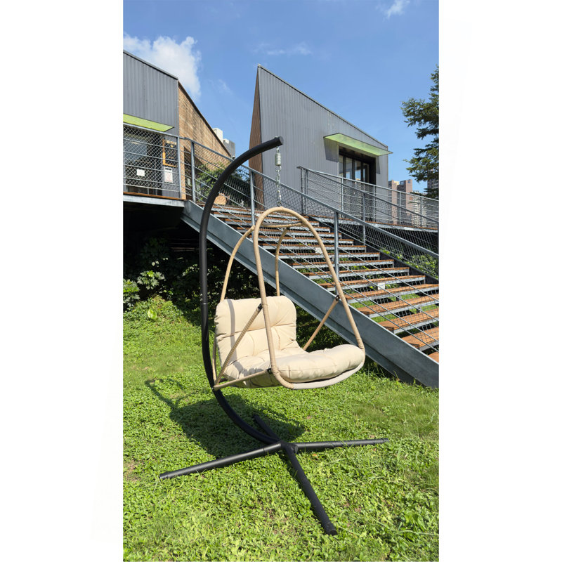 Fauteuil à œufs pivotant avec support Fauteuil suspendu en osier de rotin pour l'intérieur et l'extérieur avec support de type C, avec coussin et oreiller