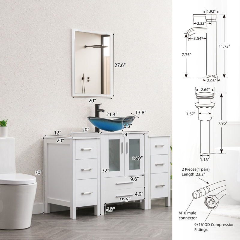  48" Single Bathroom Vanity Set with Manufactured Wood Top, Vessel Sink, Faucet, Drain, White