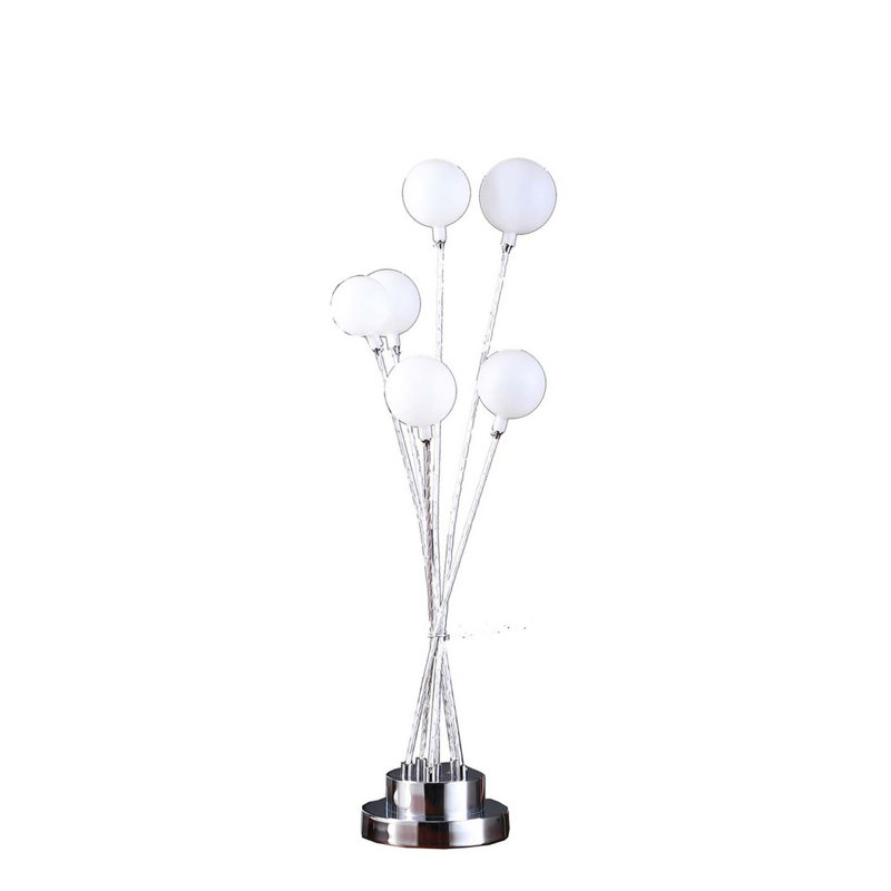 Lampe de table sphérique en métal chromé argenté à 6 lumières 27,5 po Aluminun